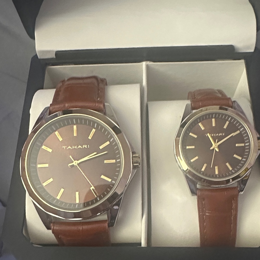 Tahari Dual Brown Leather Watch Set